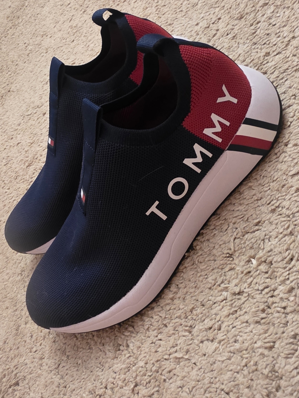 Tommy Hilfiger Women's Navy and Red Slip-On Sneakers